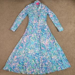 Lilly Pulitzer Blue and Pink Floral Midi Dress